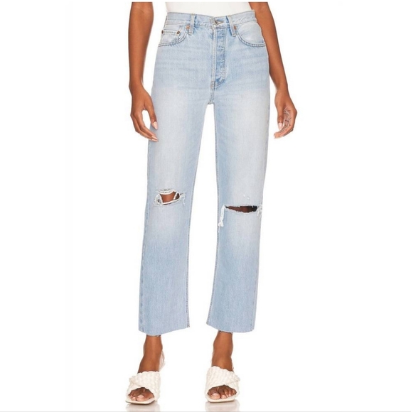 Re/Done 70s Stove Pipe High Rise Straight Leg Jeans Distressed 29 - Picture 1 of 13